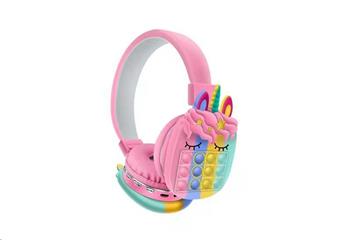 Oxe Bluetooth bezdrátová dětská sluchátka Pop It, Jednorožec, růžová