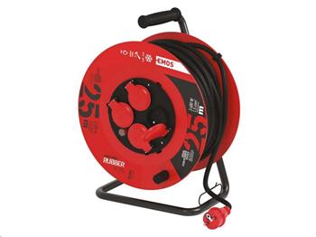 Prodlužovací kabel EMOS P084251 PROFI na bubnu 25m / 4 zásuvky / černý / guma / 230 V / 1,5 mm2